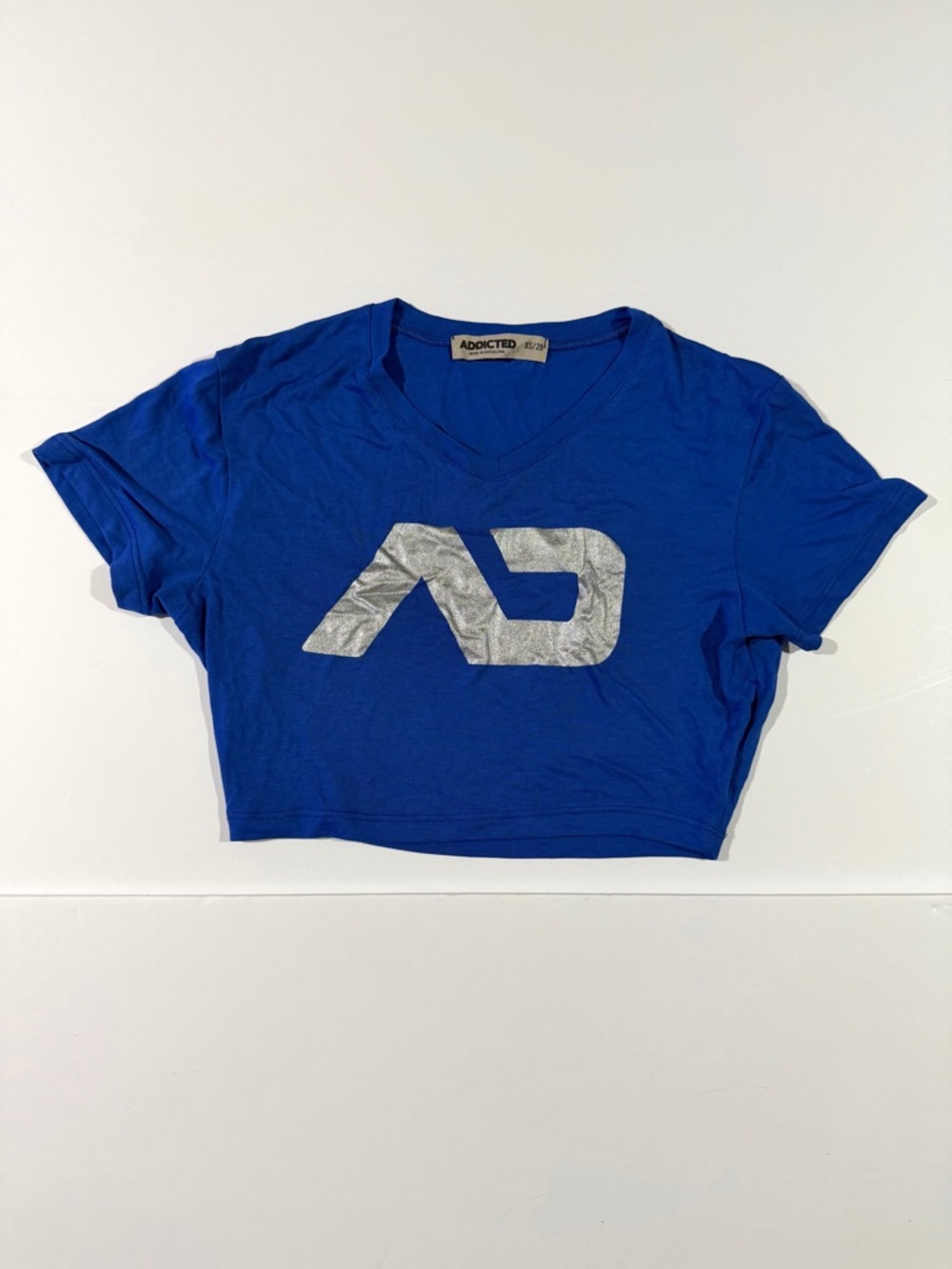 Blue Logo Crop V-Neck Tee